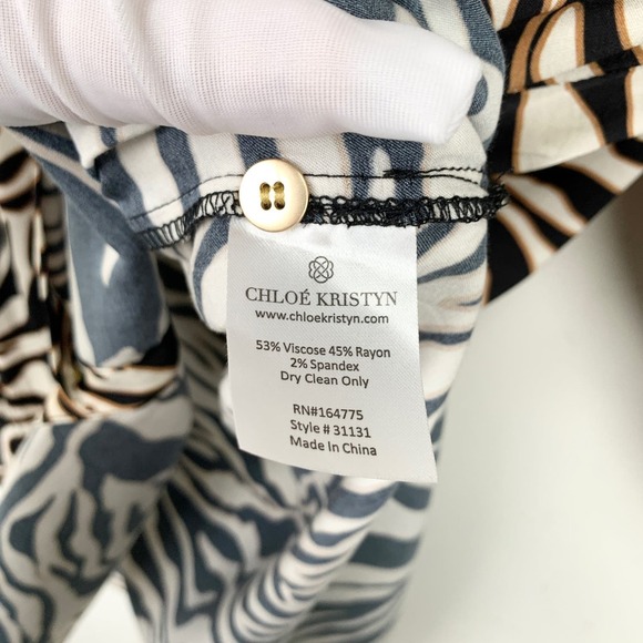 NWT Chloe Kristyn Zebra print Tie Blouse with Belt Size M - Picture 10 of 14